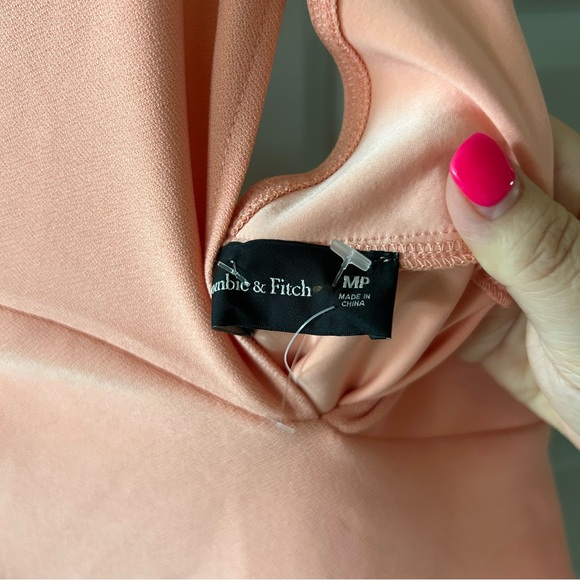 NWT Abercrombie Asymmetrical Peach Bodycon Midi Dress - Picture 7 of 7